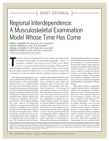 Regional Interdependence: A Musculoskeletal Examination ... - JOSPT
