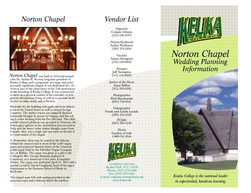 Norton Chapel brochure - Keuka College