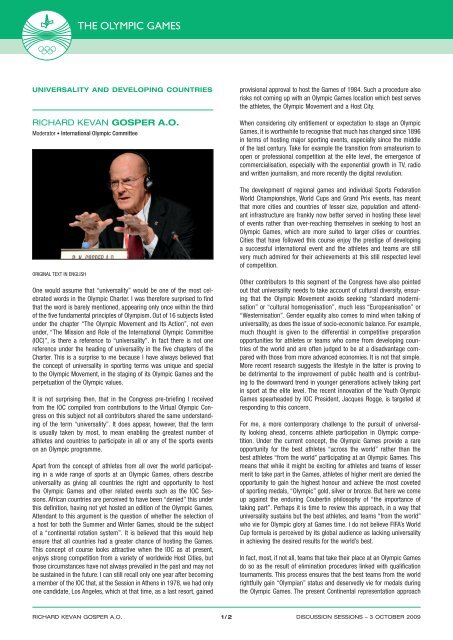 RICHARD KEVAN GOSPER A.O. - International Olympic Committee