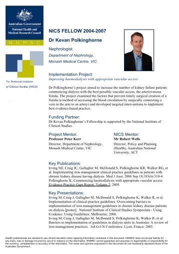 Kevan Polkinghorne Fellowship Profile - National Health and ...