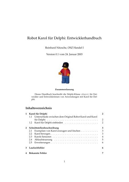 Robot Karol für Delphi: Entwicklerhandbuch