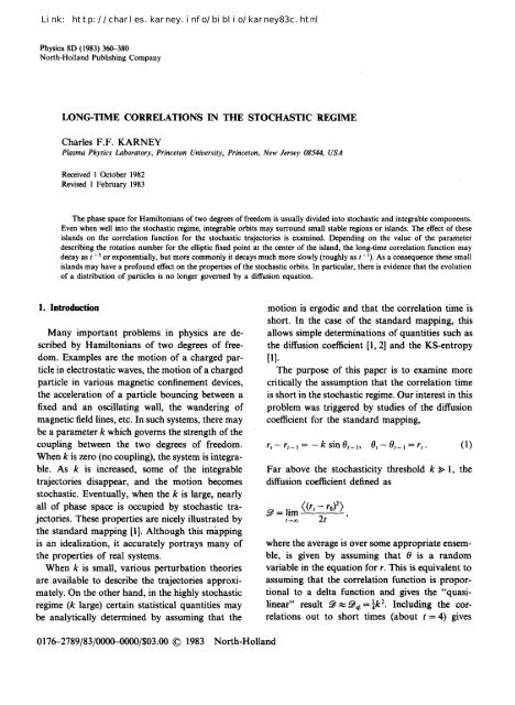 Long-Time Correlations in the Stochastic Regime - Charles Karney