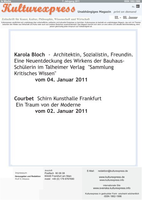 Karola Bloch - Architektin, Sozialistin, Freundin. Eine ... - Kulturexpress