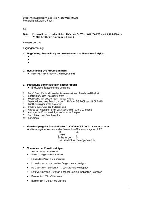 Protokoll 1.HVV SS10 - Babette-Koch-Weg