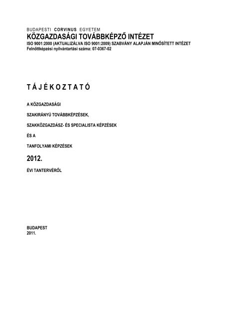 2012 Tavaszi tájékoztató (.pdf) - KÖZGAZDASÁGI TOVÁBBKÉPZŐ ...