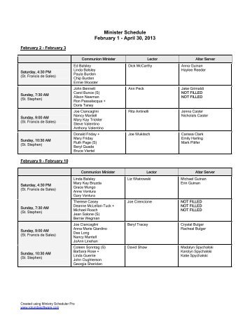 Minister Schedule - Our Lady of Peace Parish