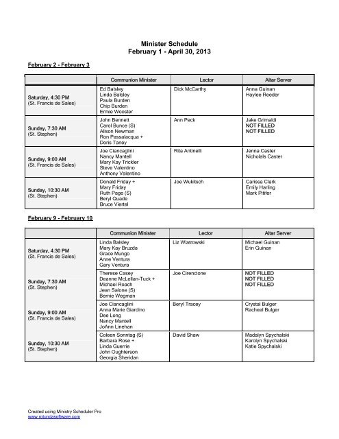 Minister Schedule - Our Lady of Peace Parish