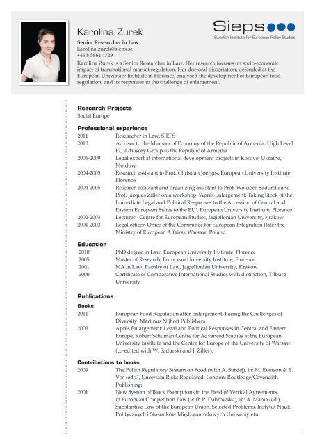 CV Karolina Zurek - Sieps