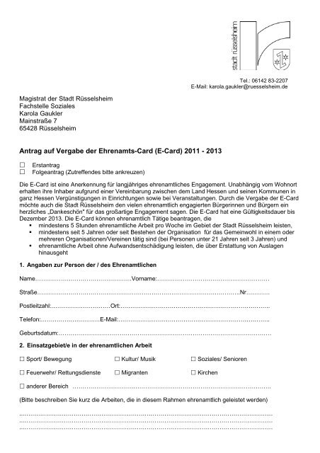 Formular Antrag Ehrenamtskarte (PDF) - Stadt Rüsselsheim