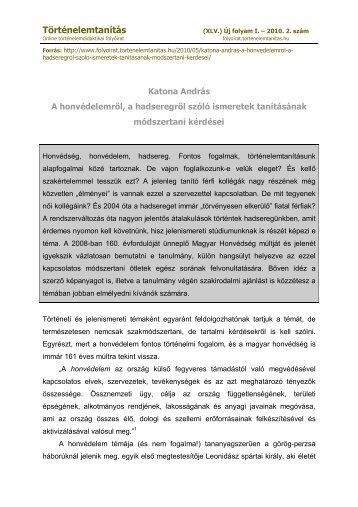 Történelemtanítás (45.) Új folyam 1. 2. szám 2010. május - EPA