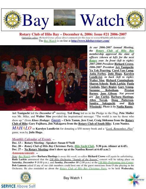 Rotary Club of Hilo Bay – December 6, 2006: Issue #21 2006-2007