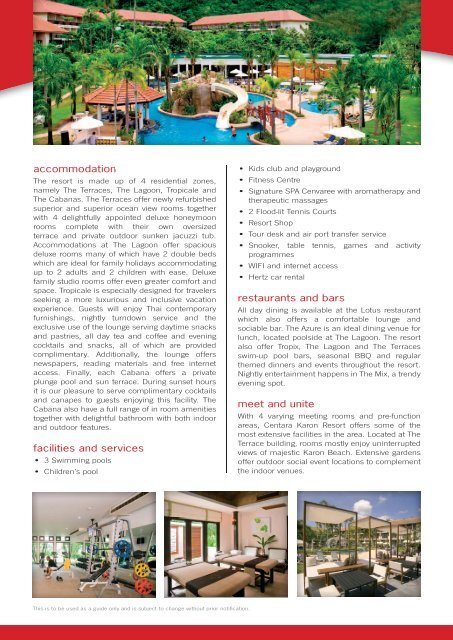 (PDF) : Centara Karon Resort Phuket Fact - World Leisure Holidays