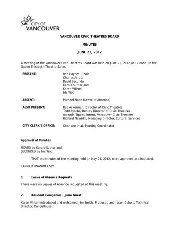 Vancouver Civic Theatres Board Minutes - June ... - City of Vancouver