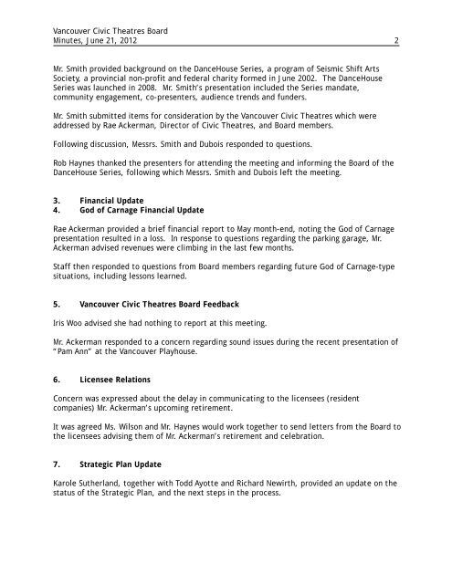 Vancouver Civic Theatres Board Minutes - June ... - City of Vancouver