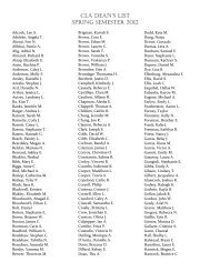 CLA DeAn's List spring semester 2012