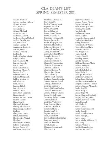 CLA DeAn's List spring semester 2011