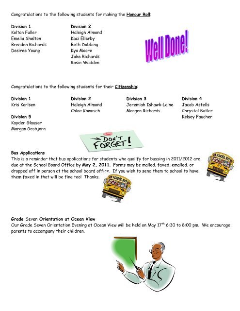 Apr 29, 2011 Newsletter - School District 47