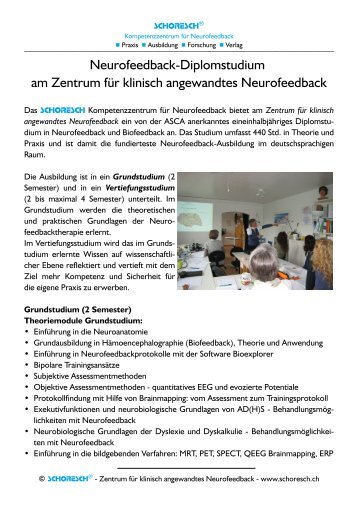Prospekt Neurofeedback Diplomstudium - SCHORESCH