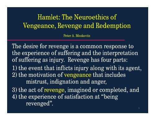 Hamlet: The Neuroethics of Vengeance, Revenge and Redemption