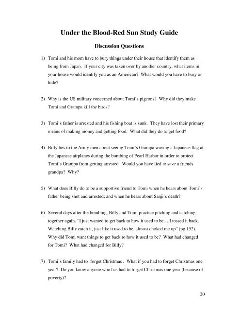 Under the Blood-Red Sun Study Guide Prepared by: Conflict ...