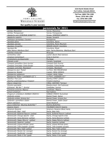 perennials for 2011 - Fort Collins Wholesale Nursery