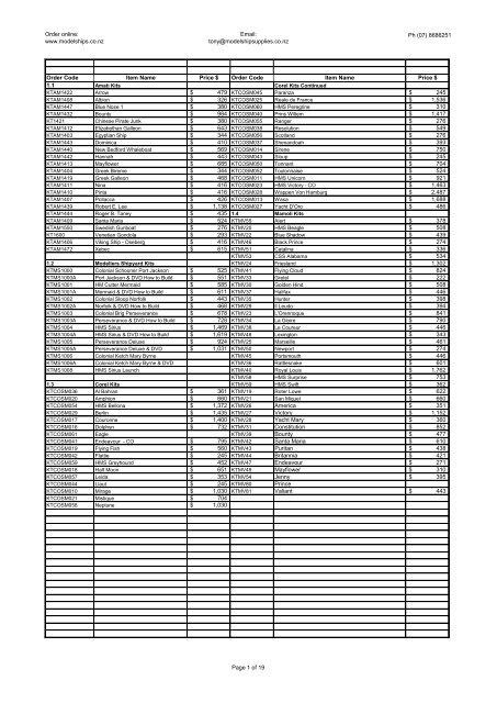 Model Ships Price List March 2013pdf Model Ship Supplies