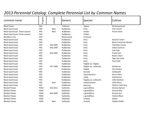 2013 Perennial Catalog: Complete Perennial List ... - The Flower Bin