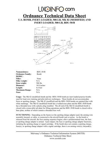 Ordnance Technical Data Sheet