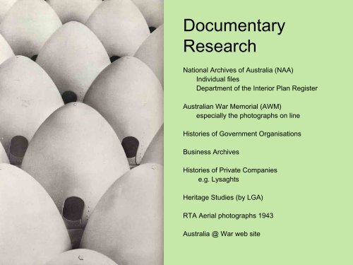 The War at Home: identification of war sites in ... - Australia ICOMOS