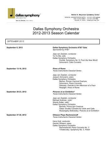 Dallas Symphony Orchestra 2012-2013 Season Calendar