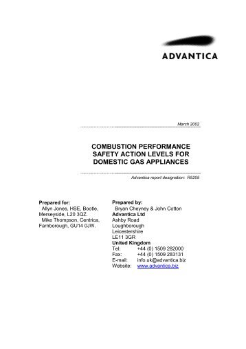 r5205 combustion performance safety action levels for ... - HSE