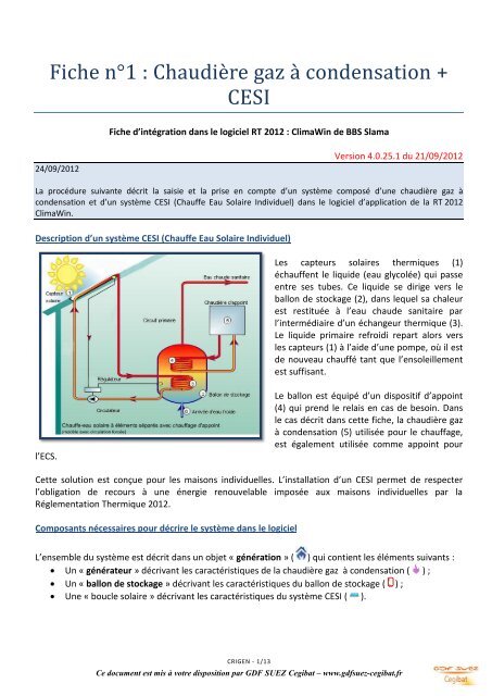 Fiche N1 Chaudière Gaz à Condensation Cesi Cegibat