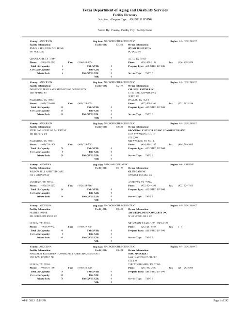 Facility directory - The Texas Department of Aging and Disability ...