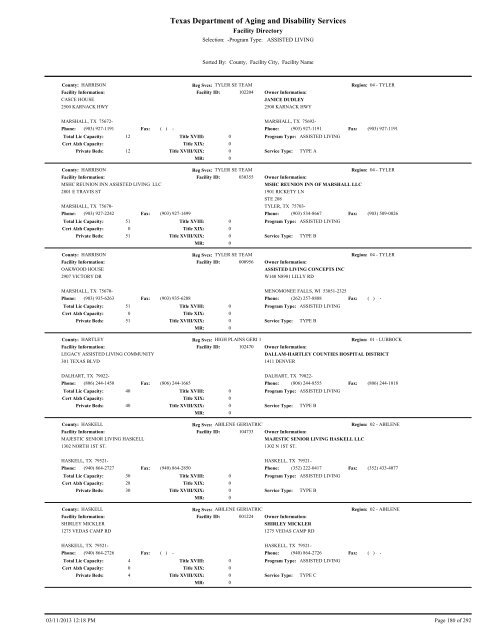 Facility directory - The Texas Department of Aging and Disability ...