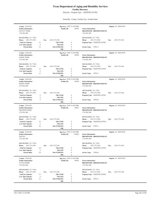 Facility directory - The Texas Department of Aging and Disability ...