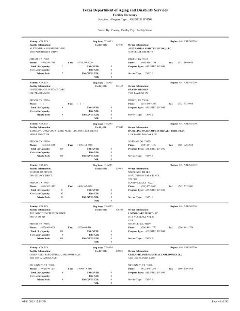 Facility directory - The Texas Department of Aging and Disability ...