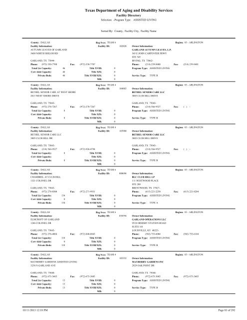 Facility directory - The Texas Department of Aging and Disability ...