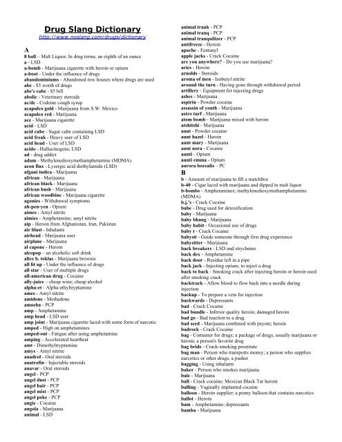 Drug Slang Dictionary - CADY inc.