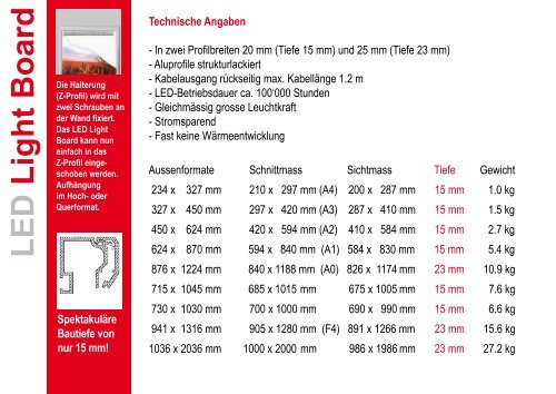 Technische Angaben - Schriftwerk