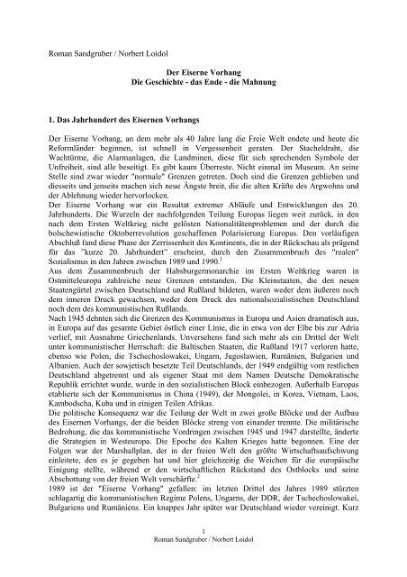 Roman Sandgruber Norbert Loidol Der Eiserne Vorhang Die
