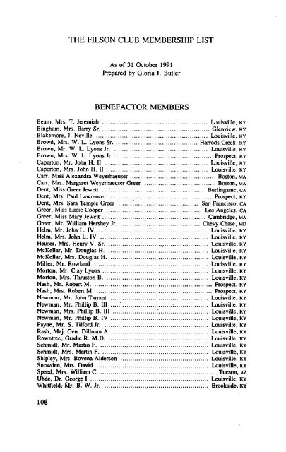 Membership List - The Filson Historical Society
