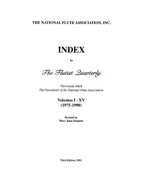 Volumes I - XV (1975-1990) - National Flute Association