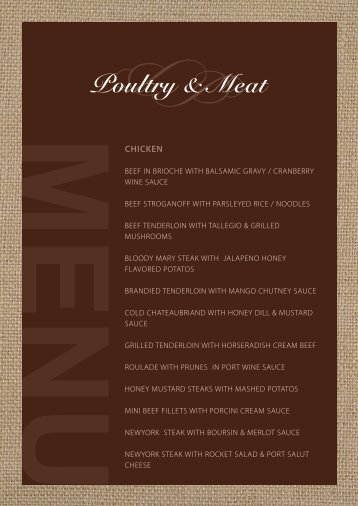 MENU Poultry & Meat CHICKEN - Shirin Adenwalla