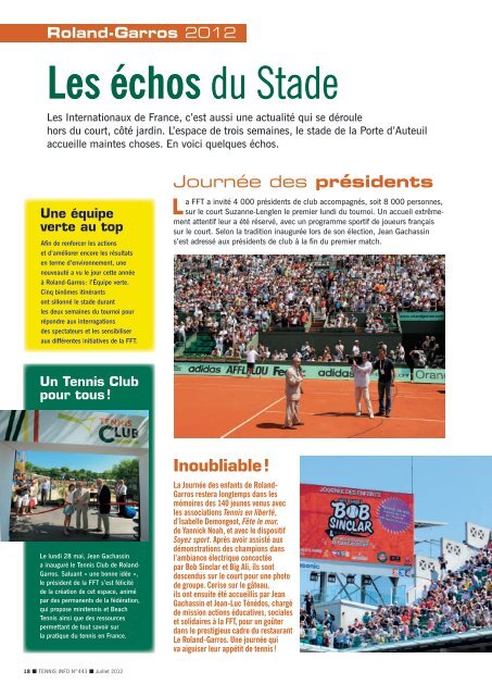 Tennis Info n°443 - Juillet-Août 2012 - Fédération Française de Tennis