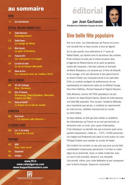 Tennis Info n°443 - Juillet-Août 2012 - Fédération Française de Tennis