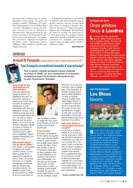 Tennis Info n°443 - Juillet-Août 2012 - Fédération Française de Tennis