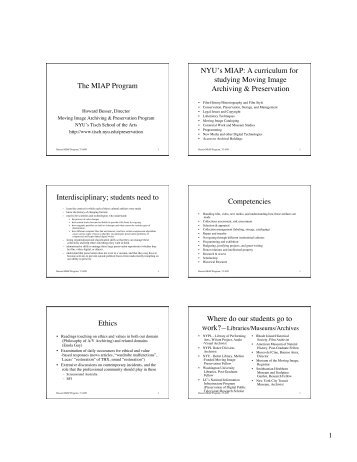 The MIAP Program NYU's MIAP - Howard Besser's Site - New York ...