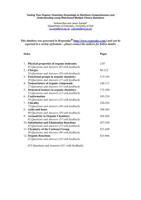 Testing Your Organic Chemistry Knowledge to Reinforce ...