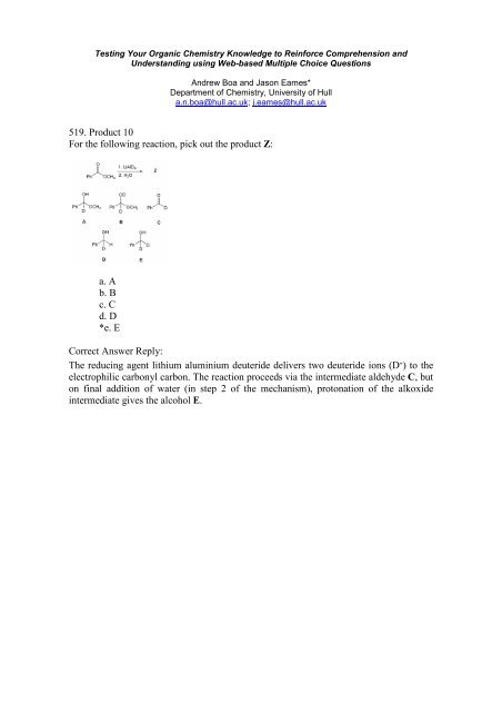 Testing Your Organic Chemistry Knowledge to Reinforce ...