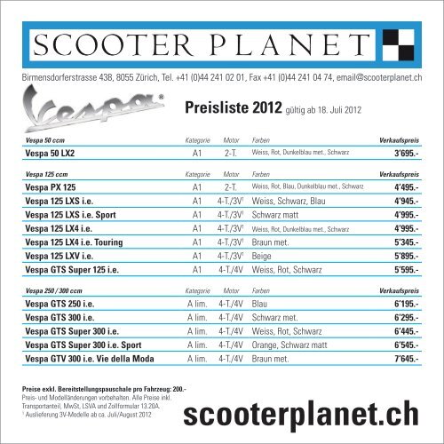 Preisliste 2012 - Scooter Planet